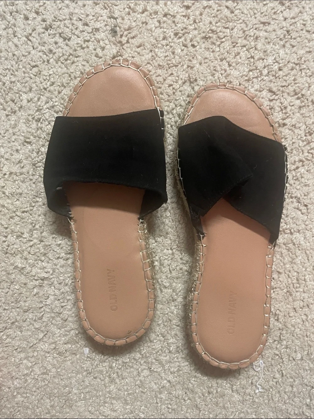 Old Navy Black Slide Espadrille Sandals with Jute Trim